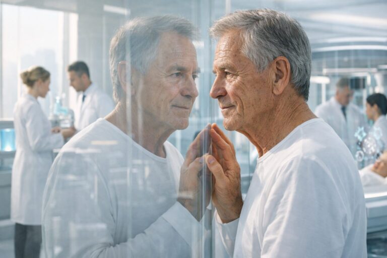 Invecchiamento reversibile in una clinica del futuro con paziente anziano e medicina di ringiovanimento cellulare