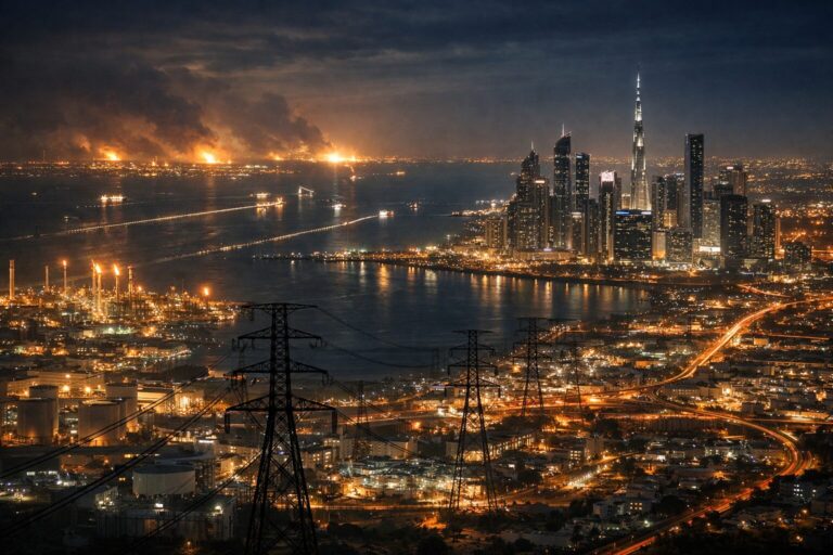 Medio Oriente, energia e intelligenza artificiale in una scena geopolitica notturna