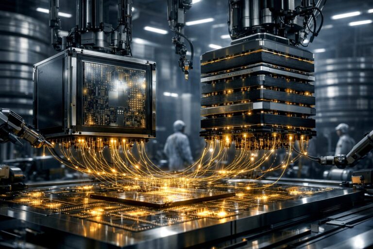 Packaging avanzato AI con chiplet e memoria HBM integrati in un sistema ad alte prestazioni