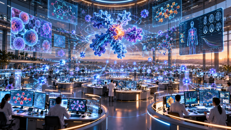 Biotech virtuale AI con migliaia di agenti che collaborano alla scoperta di farmaci