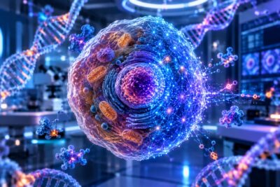 Cellula virtuale AI con DNA e strutture cellulari digitali per la ricerca sul ringiovanimento