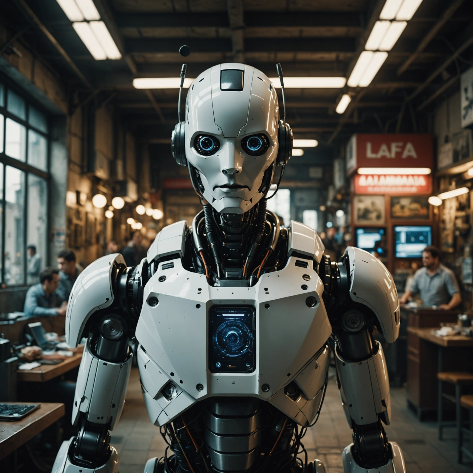 Immagine AI — robot, mondo, meno